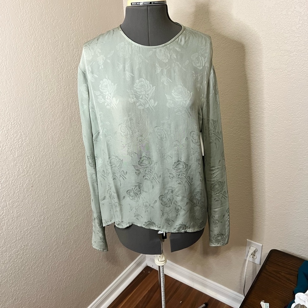 Rena Rowan Women’s 16 Green 100% Silk Long Sleeve Pullover Blouse